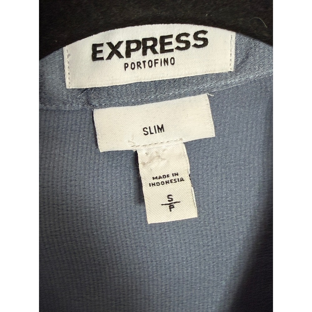 Express Portofino Shirt Womens Small Slim Fit Blue Roll Tab Sleeve Button Up Top - Picture 3 of 7